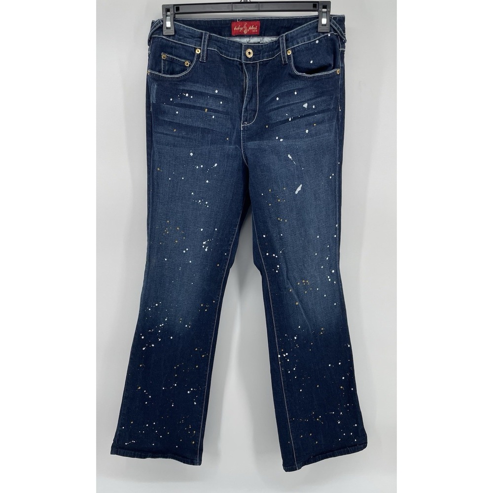 Baby Phat Jeans Women 18 Dark Wash Paint Splatter Straight Leg Stretch Y2K Retro